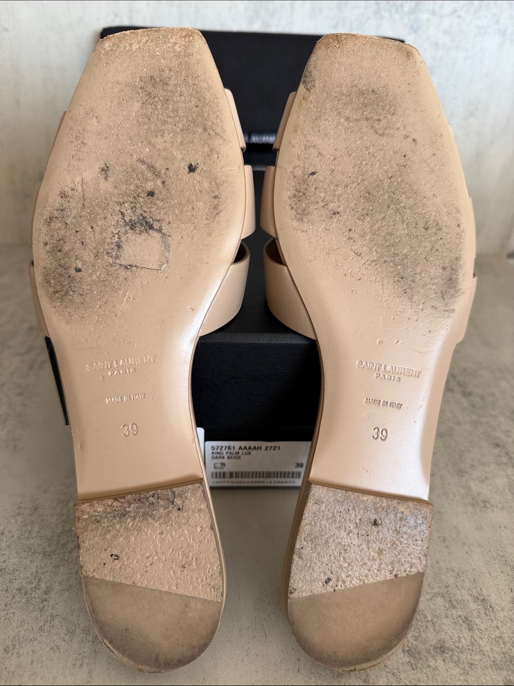 Saint Laurent Tribute Nude Leather Flat Slide Sandals Size 39 - Picture 5 of 5